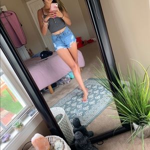 Light wash high waisted cut of jean shorts